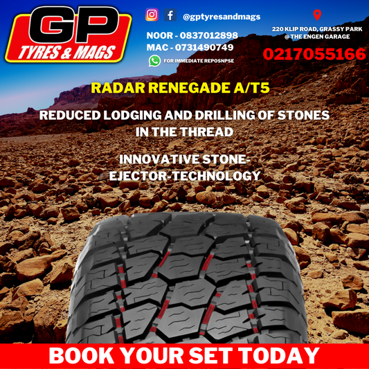 RADAR RENEGADE A/T5 FEATURES: REDUCED LODGING AND DRILLING OF STONES IN THE THREAD. INNOVATIVE STONE-EJECTOR-TECHNOLOGY