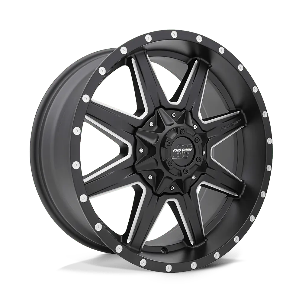 PROCOMP SERIES 48 QUICK 8 20X9 SATIN BLACK MILLED PCD 139.7 ET 0