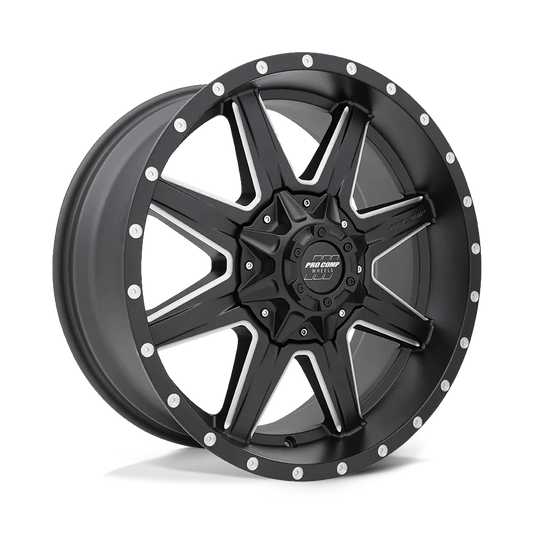 PROCOMP SERIES 48 QUICK 8 20X9 SATIN BLACK MILLED PCD 139.7 ET 0